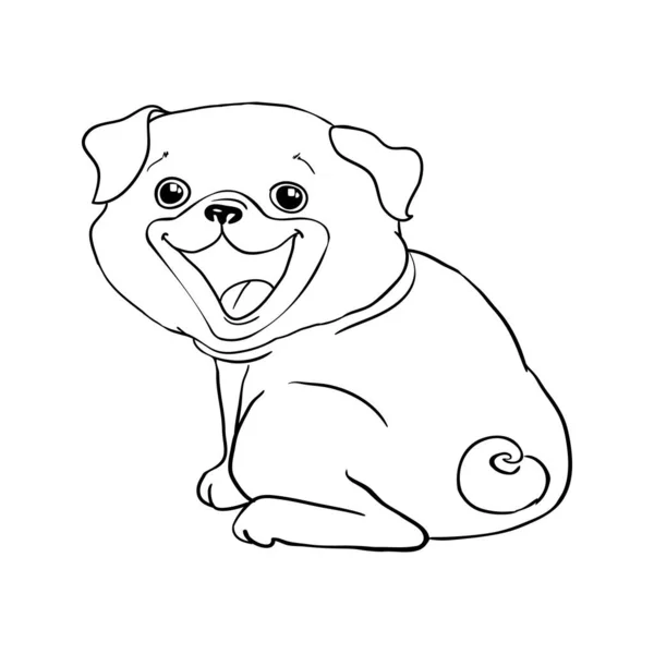 Pug Vetor Mão Desenho Ilustração Cor Preta Isolado Fundo Branco — Vetor de Stock