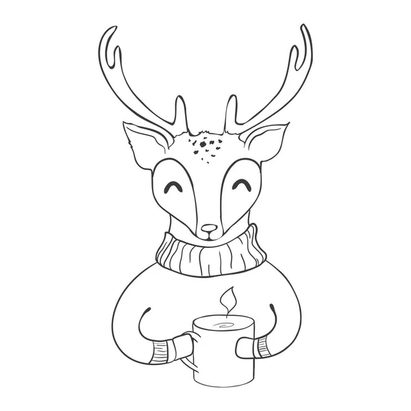 Sketch Cute Deer Character Vector Illustration Children Book — Stock Vector