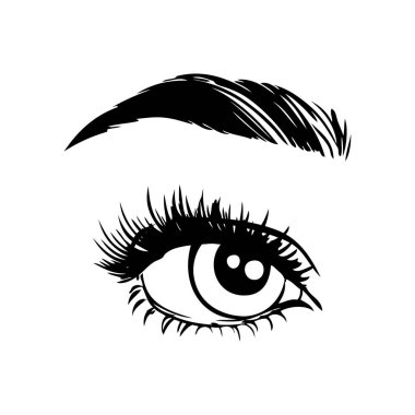 İzole edilmiş siyah beyaz kadın gözleri. Makyaj ikonu. el çizimi resimleme