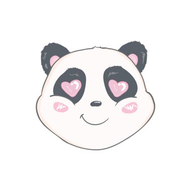 Şirin panda karakter vektör tasarımı, tebrik kartı, çizgi film çizimi