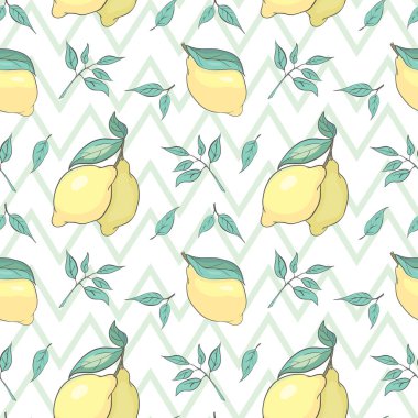 Taze limon arka planı, el çizimi ikonlar. Taze meyve koleksiyonu ile renksiz desen. Dekoratif illüstrasyon, yazdırmak için iyidir