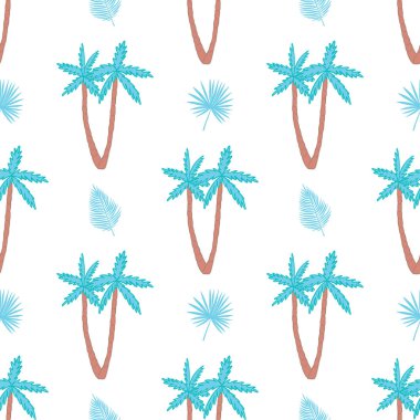 Palmiye ağaçlarıyla kusursuz tropikal desen. Klasik arka plan. Orman, orman. Soyut doğa el çizimi arkaplan dokusu.
