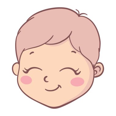 Çizgi filmdeki bir çocuğun gülen suratının vektör çizimi. Beyaz arka planda şirin bir bebek..