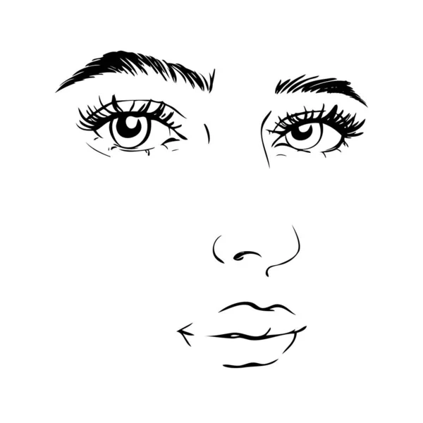 Cara Mujer Concepto Belleza Pestañas Labios Maquillaje Ilustración Vectorial — Vector de stock