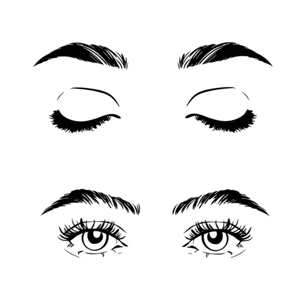 女性の目と茶色の画像コレクションセット ファッションの女の子の目のデザイン ベクターイラスト — ストックベクタ