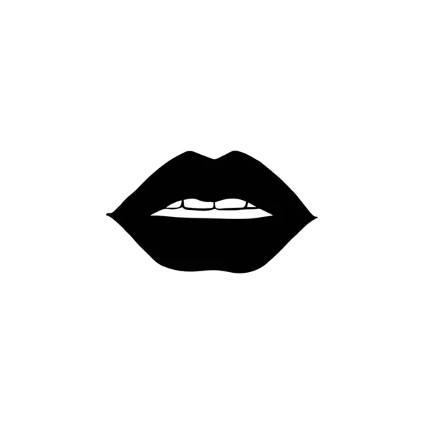Монохромный Силуэт Черные Сексуальные Страстные Губы Черная Помада Логотип Плоский — стоковый вектор