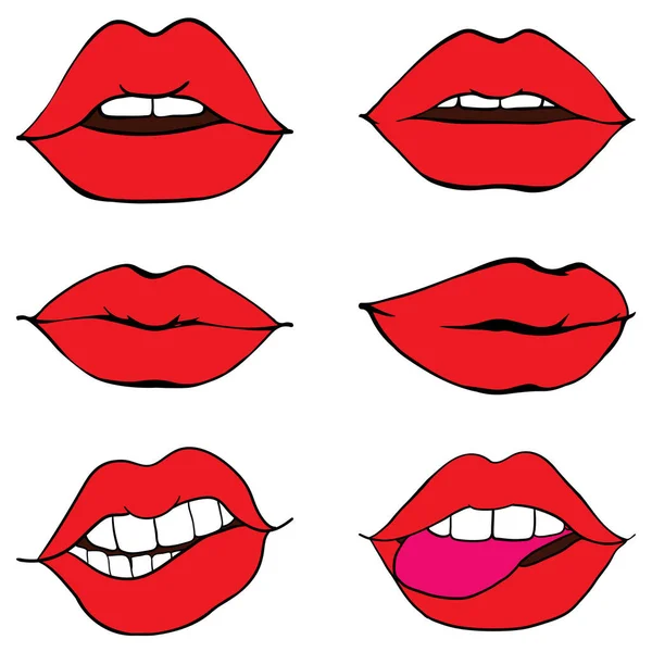 Les Lèvres Femme Serraient Les Lèvres Fille Sont Couvertes Rouge — Image vectorielle
