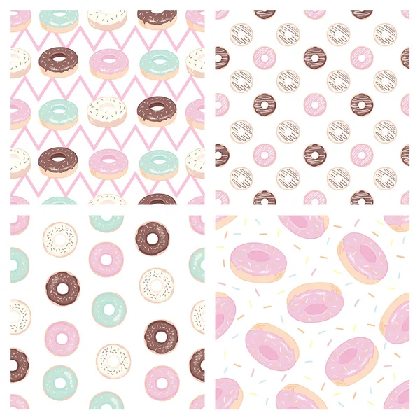 Donut Seamless Pattern Doughnut Pink Frosting Donut White Background Design — Stock Vector