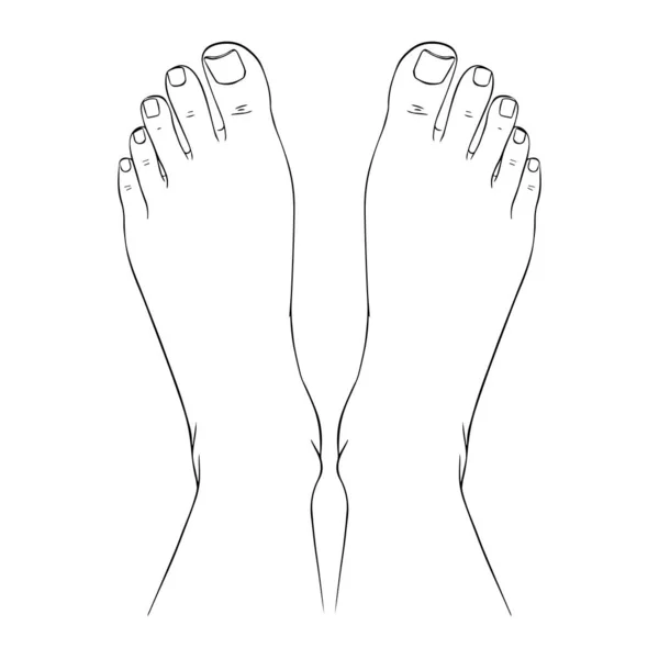 美しい女性の足の裸足のスケッチ 白黒のアウトラインスケッチ マニキュアや化粧品のためのデザイン要素 輪郭線のベクトル図 — ストックベクタ