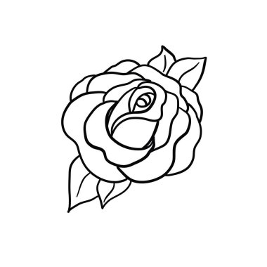 Gül çizimi. Beyaz arka planda siyah bir taslak. Vektör illüstrasyonu.