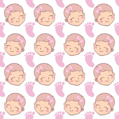 Bebek partisi kızı kusursuz bir model. Kusursuz bir deseni olan vektör pembe desen.