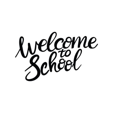 Afişler, posterler, broşürler üzerine yazılar yazan bir fırçayla Mektup Okulu. Beyaz arka planda fırçayla çizilmiş harfler. Vektör, resimleme.