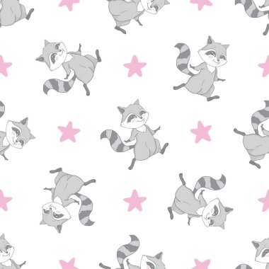 Sevimli bebek rakunların kusursuz deseni. Çocuk vektör arkaplanı