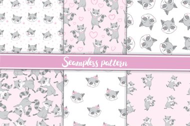 Sevimli bebek rakunların kusursuz deseni. Çocuk vektör arkaplanı