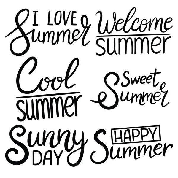 Summer Lettering Design Set Ilustração Vetorial Desenhada Mão —  Vetores de Stock