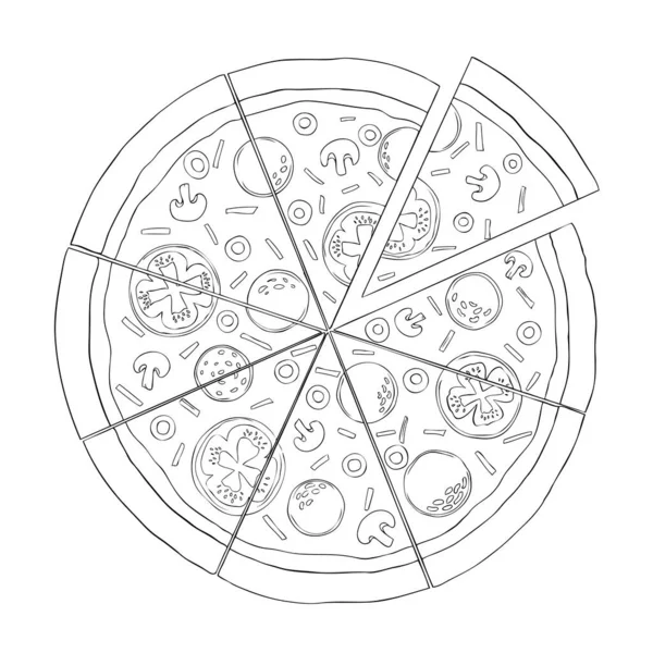 Pizza Sketch Vintage Vector Engraving Illustration Poster Menu Box Isolated — Stock Vector