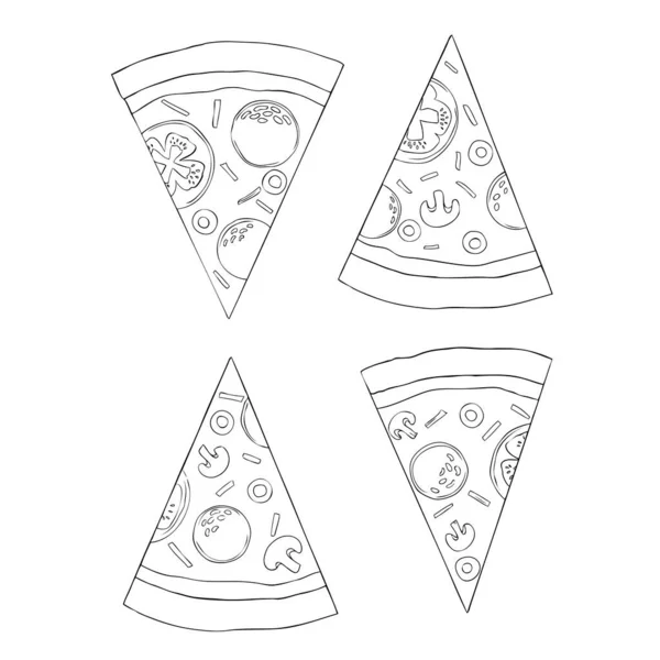 Pizza Slices Set Hand Drawn Sketch Style Different Pizza Best — Stock Vector