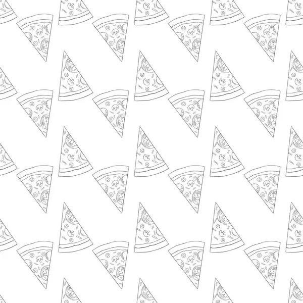 Modny Wzór Pizzy Ręcznie Rysowane Plasterki Pizzy Cute Wektor Czarno — Wektor stockowy