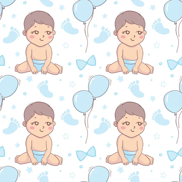 Baby Douche Jongen Naadloos Patroon Vector Kinderen Achtergrond — Stockvector