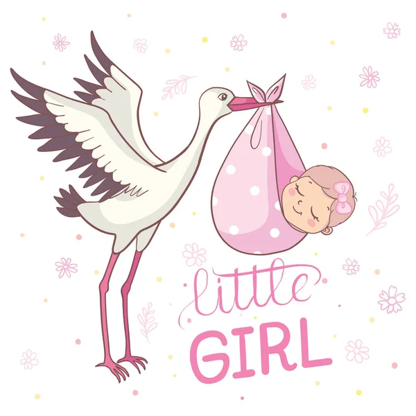 Babyduschinbjudan Med Stork Babyduschkort Mall Baby Dusch Bjud Med Baby — Stock vektor