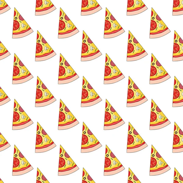 Rebanadas Pizza Patrón Sin Costuras Ilustración Vectorial Sobre Fondo Blanco — Vector de stock