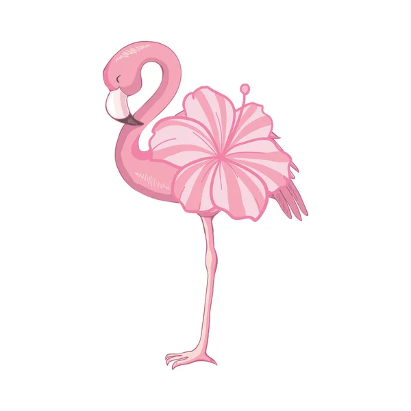 Mignon Flamant Rose Fleurs Avec Des Feuilles Dessin Tropical Imprimé — Image vectorielle