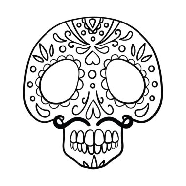Şeker kafatası. Siyah dövme. Siluet. Meksikalı ÖIüler Günü. Vektör çizim