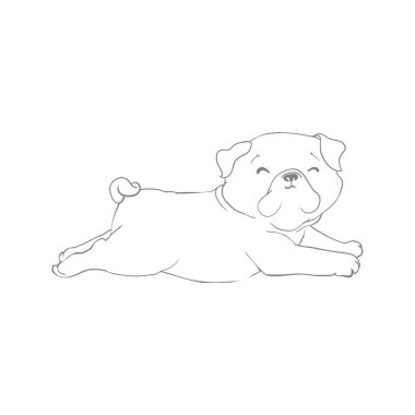 Köpek çizimi mutlu, modaya uygun bir pug. Vektör illüstrasyonu