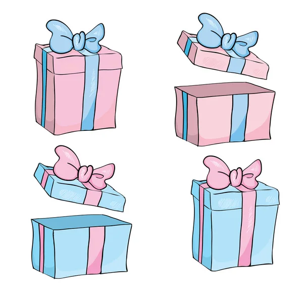 Gift Box Christmas New Year Pink Blue Gift Box White — Stock Vector