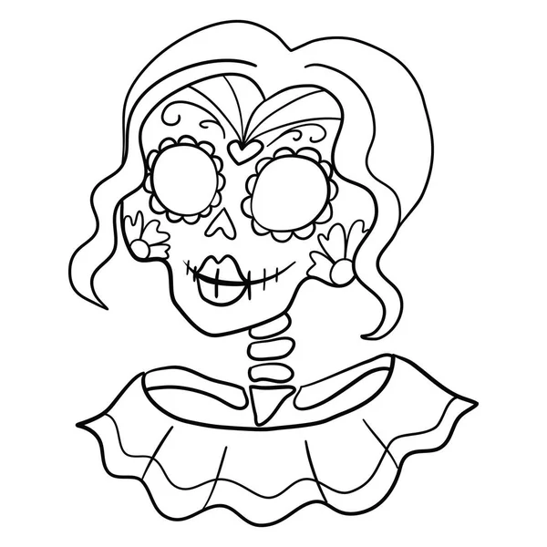 Crâne Sucre Tatouage Noir Silhouette Jour Mexicain Des Morts Illustration — Image vectorielle