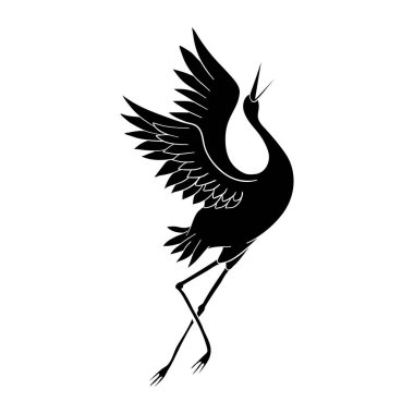 Beyaz arka planda uçan bir vincin silüeti. Vektör illüstrasyonu