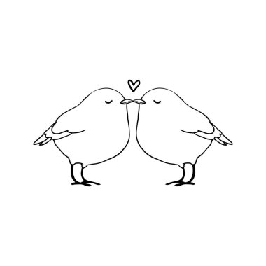 Çizgi film el çizimi kuş çizimi. Şirin karalama, siyah beyaz kuş çizimi. Beyaz arkaplanda tek renkli komik kuş çizimi.