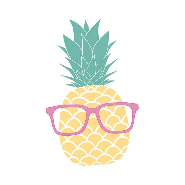 Ikona Owoców Ananasowych Okularach Słodka Kreskówka Kawaii Zabawny Charakter Dzieci — Wektor stockowy
