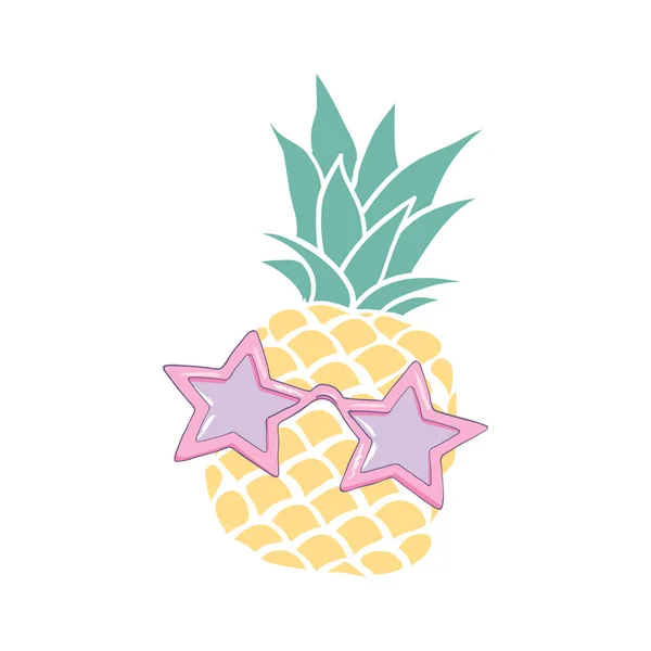 Ícone Frutas Abacaxi Com Óculos Bonito Desenho Animado Kawaii Personagem —  Vetores de Stock