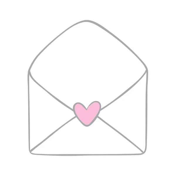 Brev Med Hjärta Meddelande Kärlek Kuvert Vektor Illustration Isolerad Vit — Stock vektor