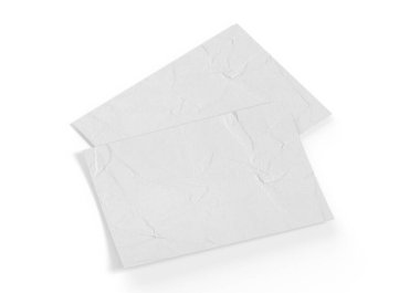 Buruşmuş kağıt maketi, temiz boş kağıt nota beyaz arkaplanda gölgesi olan A4 biçiminin şablonunu taklit et, 3d illüstrasyon 