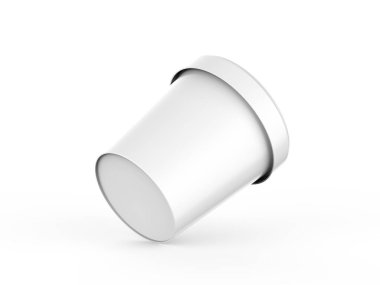 Dondurma küveti modelleme şablonu, boş dondurma kabı izole edilmiş beyaz arka plan, plastik kutunun gerçekçi canlandırması, 3D illüstrasyon