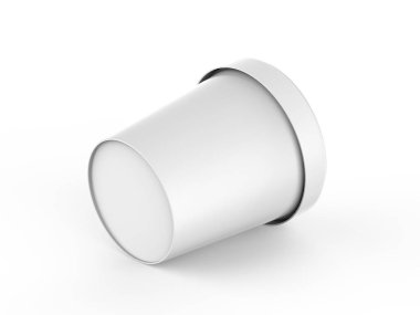 Dondurma küveti modelleme şablonu, boş dondurma kabı izole edilmiş beyaz arka plan, plastik kutunun gerçekçi canlandırması, 3D illüstrasyon