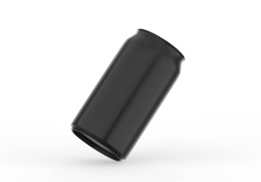 Siyah bira, alkol, meyve suyu, enerji içeceği ve soda için modelleme yapabilir, alüminyum parlatıcı izole edilmiş beyaz arka planda taklit edilebilir, 3d illüstrasyon