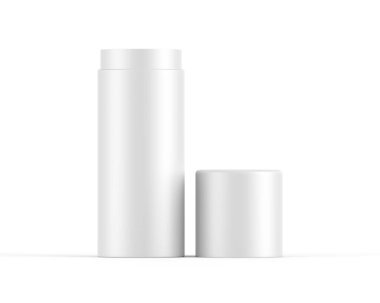 Beyaz kağıt tüp, izole edilmiş beyaz arkaplan üzerinde teneke kutu modelleme şablonu, tasarım sunumu için hazır, 3d illüstrasyon