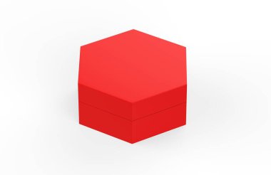 Kırmızı Karton Altıgen Yiyecek, Hediye veya Diğer Ürünler İçin Kutu Paket Taşıyor, Şablon Yapıyor İzole Beyaz Arkaplanda, 3 boyutlu Görüntü