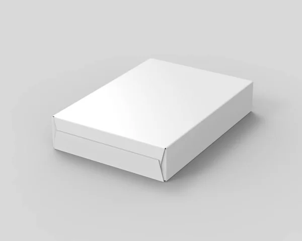Plantilla Maqueta Caja Cartón Blanco Blanco Sobre Fondo Blanco Aislado —  Fotos de Stock