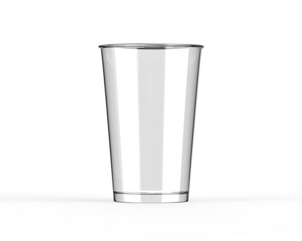 Blank transparent promotional stadium cup for branding, mockup template on isolated white background, 3d illustration