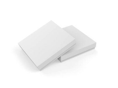 Beyaz ince kare karton ambalaj kutusu modeli, Kraft kağıt kutusu izole edilmiş beyaz arkaplan üzerinde şablon maketi, 3d illüstrasyon