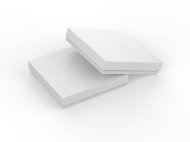 Beyaz ince kare karton ambalaj kutusu modeli, Kraft kağıt kutusu izole edilmiş beyaz arkaplan üzerinde şablon maketi, 3d illüstrasyon