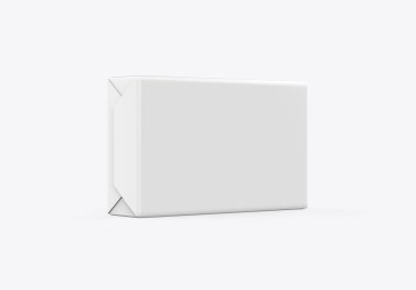 İzole edilmiş beyaz arkaplan üzerindeki sabun ve tereyağı bloğu kutu modeli, tasarım sunumu için ambalaj ürün paketi, 3d illüstrasyon