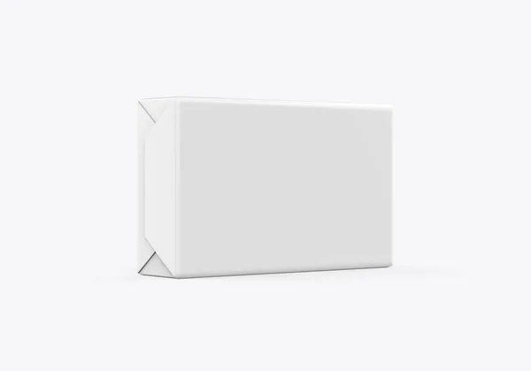 Jabón Mantequilla Bloque Envoltura Caja Maqueta Sobre Fondo Blanco Aislado — Foto de Stock