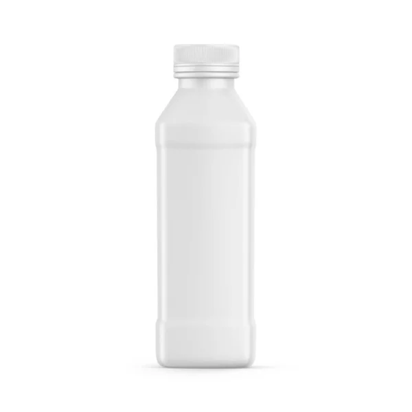 塑料瓶模型 盖在孤立的白色底座上 液体包装瓶 可供设计演示 3D插图 — 图库照片