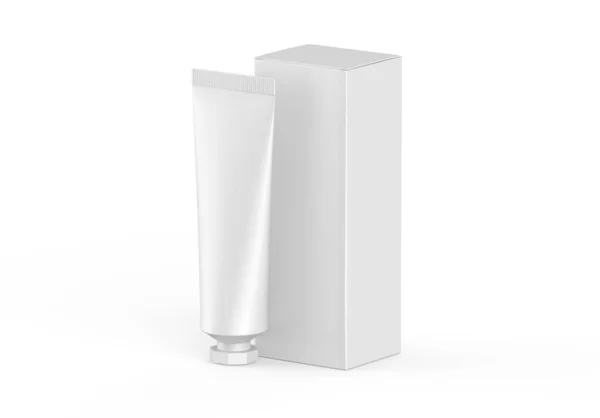 White Cosmetic Tube Packaging Box Mock Template Isolated White Background — Stockfoto