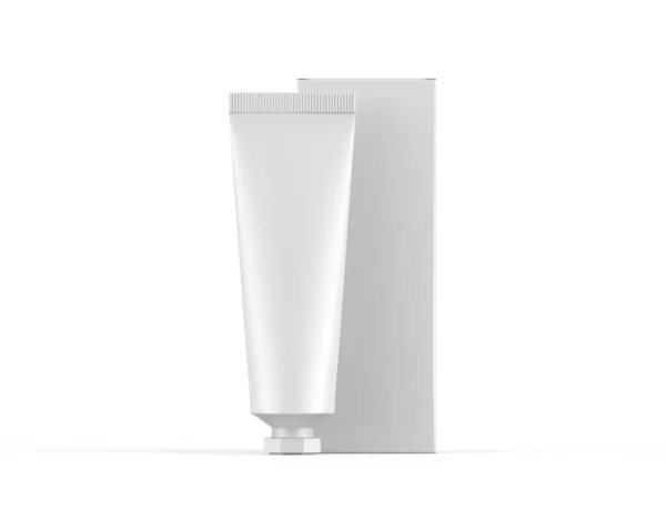 Weiße Kosmetikröhre Mit Verpackungsbox Attrappe Auf Isoliertem Weißem Hintergrund Bereit — Stockfoto